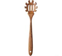 QOXEZY Spatule et fourchette à pâtes en bois d'acacia naturel pour frire, servir des spaghettis, bois de teck, non adhésif, sûr, résistant à la chaleur, crochet de suspension pour la cuisine
