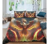 QPIRINMEX Le Phoenix Housse De Couette Microfibre Ensemble De Literie Impression 3D Housse De Couette Hiver Douce Housse De Couette pour Homme Femme Set 3 Pcs Double（200x200cm）
