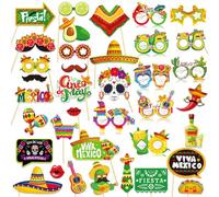 Qpout 34pcs Mexique Fiesta Photo Prop Carnaval Mexicain Fête Décoration Fournitures pour May Day Selfie Party Supplies Fiesta Photo Décoration Fête à Thème Mexicain