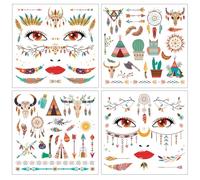 Qpout 8 Feuilles BohèMe, Attrape-RêVes BohèMe, Visage Indien, Tatouages Temporaires, éLéMents BohèMes ImperméAbles, Autocollants De Tatouage Pour Peuples Autochtones, Autocollants Pour Hommes