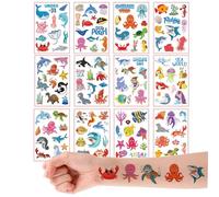 Qpout Lot de 12 feuilles de tatouages temporaires d'animaux de l'océan pour enfants, cadeaux de fête, dauphin, requin, pieuvre, poisson, étoile de mer