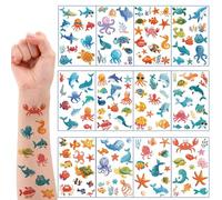 Qpout Tatouages temporaires d'animaux marins pour enfants, cadeaux de fête, dauphin, requin, pieuvre, étoile de mer