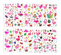 Qpout Tatouages temporaires Flamants Roses pour Enfants, Autocollants de Tatouage de décoration de fête hawaïenne d'été, pour Filles garçons Femmes Hommes Cadeaux de fête d'anniversaire