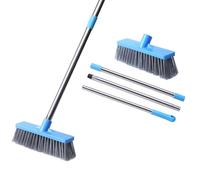 Qpz897 Brosse à récurer en fil d'acier inoxydable avec long manche en métal rigide et robuste pour sols en béton rugueux, terrasse, jardin (bleu ciel, 22 x 5 x 55 cm)