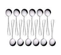 QQ CAT Lot de 12 Cuillères à Soupe, Argent 18,3cm cuillère à Soupe en Rondes Acier Inoxydable Poli Miroir, pour Buffet de salade de bisque de risotto, la Cuisine ou Le Restaurant