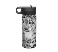 QQLADY Tasse à café de voyage de 532 ml, motif léopard des neiges, gobelet isotherme avec couvercle et pailles, réutilisable, en acier inoxydable, gobelet de voyage pour homme et femme