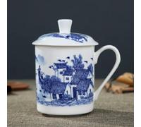 QQLADY Tasse à thé en Porcelaine Bleue et Blanche avec Couvercle, Tasse en céramique pour la Maison, Tasse personnelle pour Le Bureau