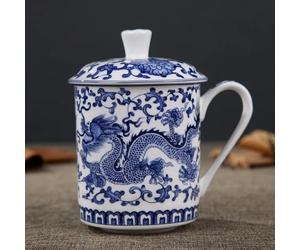 QQLADY Tasse à thé en Porcelaine Bleue et Blanche avec Couvercle, Tasse en céramique pour la Maison, Tasse personnelle pour Le Bureau