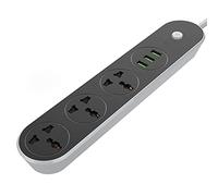 QREZ Multiprise, Multiprise Parasurtenseur Pare Foudre avec 3 Prises Et 3 Ports USB 3250W 17W 5V 13A 1.6M 900J Bloc USB Multiprise avec Interrupteur pour Smartphone Maison Bureau, Noir-Gris