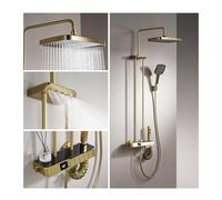 QREZAA Colonne De Douche Thermostatique avec Douche épaules, Or Brossé | Système de Douche Laiton 5-en-1 avec Douche Pluie 310 X 200mm, Affichage LED, Jet, Robinet et Douchette 3 Jets