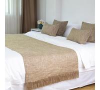 QRGMKL Chemin de lit de Couleur Unie pour Chambre à Coucher et hôtel, Foulards de lit de Luxe Moderne Protecteur de literie de Couvre-lit de Mode avec Pompon-Yellow||240X50cm for 1.8m Bed
