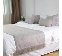 QRGMKL Chemin de lit de Couleur Unie pour Chambre à Coucher et hôtel, Foulards de lit de Luxe Moderne Protecteur de literie de Couvre-lit de Mode avec Pompon-Light Gray||240X50cm for 1.8m Bed