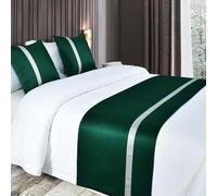 QRGMKL Chemins de lit Doux et Soyeux et Coussins Assortis Écharpe de lit de Couleur Unie Chemin de lit pour Pied de lit Couvre-lit de Couleur contrastée-Dark Green||240X50cm for 1.8m Bed