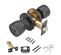 Qrity 1 Pièces Poignée De Porte, En Acier Inoxydable, Avec Serrure et Clé, Ronde Bouton Serrure Verrouillage Porte pour Chambre à Coucher, Bureau, Noir