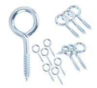 Qrity Lot de 10 vis à œillets autotaraudeuses de 50 mm, crochet de plafond, boulon à œil galvanisé, clou pour bois, fils de fixation, intérieur et extérieur
