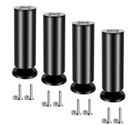 Qrity Lot de 4 Pieds de Meubles, 150mm Pied de Table Ronds en Acier Inoxydable avec Tapis en Caoutchouc, pour Table, Lit, Noir