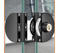 Qrity Sans Perçage Acier Inoxydable Serrure de Porte en Verre Double Serrure de Porte en Centrale Double Porte Coulissante Porte en Verre, Noir