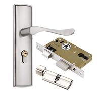 Qrity Serrure de la poignée de porte Garniture de la poignée de porte en Alliage de zinc Ensemble de Serrure, Verrou de Levier, Cylindre Européen