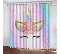 QRTQ Rideau Occultant 2 Panneaux Fleur De Licorne Arc-en-Ciel 3D Impression Rideaux De Fenêtre D'effet Thermique Insonorisation Salon Chambre à Coucher Décoration220x215cm