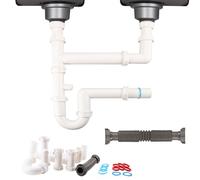 QruiLanTu 1 1/2" Siphon Double pour Évier de Cuisine Universel Peu Encombrant, Tuyau d'Évacuation Flexible, Adapté aux Éviers, Lave-Vaisselle et Lave-Linge.