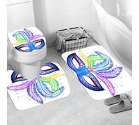 QRWOEAW Ensemble de Tapis de Bain 3 Pièces,Tapis de Salle de Bain Antidérapant et Lavable,Bassin à carpes koï, Mauvaises Herbes, Pierre, Eau Orientale,avec Couvercle de WC pour Toilettes