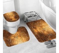 QRWOEAW Ensemble de Tapis de Bain 3 Pièces,Tapis de Salle de Bain Antidérapant et Lavable,Écriture égyptienne Ancienne, Symboles hiéroglyphiques égyptiens à des FI,avec Couvercle de WC pour Toilettes