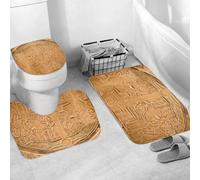 QRWOEAW Ensemble de Tapis de Bain 3 Pièces,Tapis de Salle de Bain Antidérapant et Lavable,Égyptien, écriture hiéroglyphique égyptienne Antique Monochrome,avec Couvercle de WC pour Toilettes