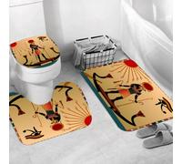 QRWOEAW Ensemble de Tapis de Bain 3 Pièces,Tapis de Salle de Bain Antidérapant et Lavable,Égyptien, écriture égyptienne Antique sur Pierre,avec Couvercle de WC pour Toilettes