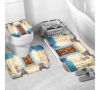 QRWOEAW Ensemble de Tapis de Bain 3 Pièces,Tapis de Salle de Bain Antidérapant et Lavable,Égyptien, hiéroglyphes égyptiens, textes Anciens, logographie,avec Couvercle de WC pour Toilettes