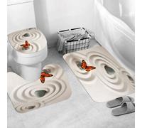 QRWOEAW Ensemble de Tapis de Bain 3 Pièces,Tapis de Salle de Bain Antidérapant et Lavable,Un écureuil Orange et Duveteux est Assis sur Un Arbre et Tient des Baies,avec Couvercle de WC pour Toilettes