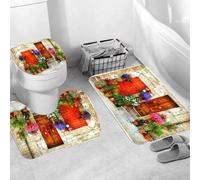 QRWOEAW Ensemble de Tapis de Bain 3 Pièces,Tapis de Salle de Bain Antidérapant et Lavable,Un Jet d'eau s'écoulant d'un Tube en Bambou : Concept de Spa et de Bien-ê,avec Couvercle de WC pour Toilettes
