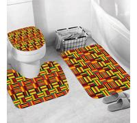 QRWOEAW Ensemble de Tapis de Bain 3 Pièces,Tapis de Salle de Bain Antidérapant et Lavable,Un Trio de Dauphins Glissant dans Les Profondeurs azurées, illustrant la,avec Couvercle de WC pour Toilettes