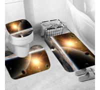 QRWOEAW Ensemble de Tapis de Bain 3 Pièces,Tapis de Salle de Bain Antidérapant et Lavable,Vaisseau-mère Extraterrestre près de la Terre pour des décors de Fantasy,avec Couvercle de WC pour Toilettes