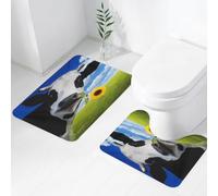 QRWOEAW Lot de 2 Tapis Salle de Bain,Tapis WC Contour et Tapis de Bain,avec Une Fleur dans Le museau. Magnifiques prairies Fleuries de Suisse Centrale et Ciel,Microfibre Tapis de Douche antidérapant