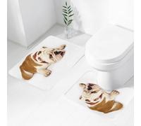 QRWOEAW Lot de 2 Tapis Salle de Bain,Tapis WC Contour et Tapis de Bain,Bulldog, Photo Humoristique d'un Homme se reposant sur Une Chaise avec Un Verre de boiss,Microfibre Tapis de Douche antidérapant