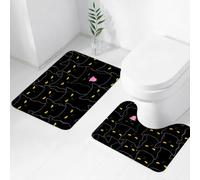 QRWOEAW Lot de 2 Tapis Salle de Bain,Tapis WC Contour et Tapis de Bain,Chat, Photo Amusante d'un Chat Noir aux Griffes acérées et au Poil frisé,Microfibre Tapis de Douche antidérapant