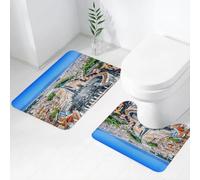 QRWOEAW Lot de 2 Tapis Salle de Bain,Tapis WC Contour et Tapis de Bain,Fond vectoriel de l'œil maléfique - amulette Turque (Nazar boncuu),Microfibre Tapis de Douche antidérapant