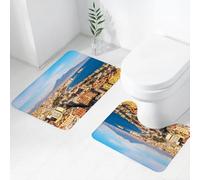 QRWOEAW Lot de 2 Tapis Salle de Bain,Tapis WC Contour et Tapis de Bain,Italie, Vue panoramique de Positano, Amalfi, Naples, Village Fleuri, coûts,Microfibre Tapis de Douche antidérapant