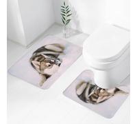 QRWOEAW Lot de 2 Tapis Salle de Bain,Tapis WC Contour et Tapis de Bain,Photo d'un Jack Russell Rigolo avec des Lunettes de Soleil Assis sur la Plage d'un lac,Microfibre Tapis de Douche antidérapant