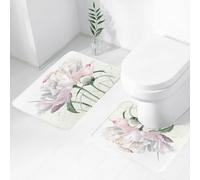 QRWOEAW Lot de 2 Tapis Salle de Bain,Tapis WC Contour et Tapis de Bain,Piscine d'un Complexe hôtelier de Luxe à Santorin, Grèce. Panorama méditerranéen. Photo,Microfibre Tapis de Douche antidérapant