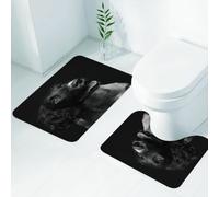 QRWOEAW Lot de 2 Tapis Salle de Bain,Tapis WC Contour et Tapis de Bain,Portrait rapproché d'une Magnifique Femelle Cane Corso Noire. Race Pure. Photo Studio su,Microfibre Tapis de Douche antidérapant