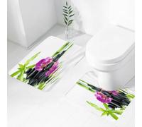QRWOEAW Lot de 2 Tapis Salle de Bain,Tapis WC Contour et Tapis de Bain,Spa, Magnifique orchidée Rose avec Bambou et Photo de Massage aux Pierres Chaudes Noires,Microfibre Tapis de Douche antidérapant