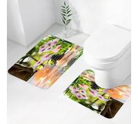QRWOEAW Lot de 2 Tapis Salle de Bain,Tapis WC Contour et Tapis de Bain,Spa, méditation et Zen Photo de tiges de Bambou Bougie et Pierres de Basalte Thérapie Re,Microfibre Tapis de Douche antidérapant