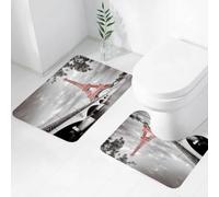 QRWOEAW Lot de 2 Tapis Salle de Bain,Tapis WC Contour et Tapis de Bain,Tour Eiffel de Paris, Paysage Antique, Monuments français, thème Photo Vintage,Microfibre Tapis de Douche antidérapant