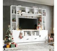 QSOST 180 * 35 * 170cm TV Wall Unit Set with Display Cabinet, Media Wall INCL. TV Board Set and Shelf, TV Living Room Furniture Set with 2 cabinets, 2 Drawers, 11 Storage compartments