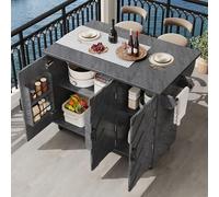 QSOST Îlot Central Cuisine, Îlot Central Cuisine avec Rangement et avec Plans de Travail Rabattable, Desserte à roulettes, avec 3 Portes, Support à Épices, Porte-Serviette, 120 x 75 x 92 cm (Gris)