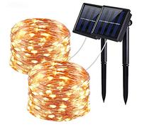 QSPORTPEAK Lot de 2 Guirlande Solaire Exterieur, Totale 24M/40Ft 200LED Lumineuse Étanche, 8 Modes Décoration pour Jardin Terrasse Cour Noël Mariage Fête, Blanc Chaud