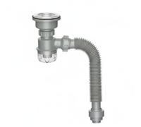 QSTDGVPW Bonde d'Évier de Cuisine Siphon Tuyauterie d'Évier Kit de Drainage Étanche Piège à eau Anti-odeurs PP Renforcé et Acier Résistant Tube Ajustable Gain, Tasse Basse