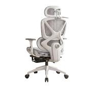 QSTDGVPW Siège Ergonomique de Bureau Fauteuil, Gris, Tige De Vérin À Gaz De Niveau 3, Modèle Ajouré W6001, Cadre Blanc, Maille Grise, Pieds en Nylon, avec Repose-Pieds