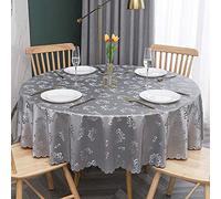 QSYT Nappe PVC Toile Cirée Ronde Lavable - Motif Vrilles Baroque Arabesque - Gris Ø 180 cm / 70,86 in